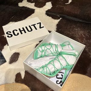 Seafoam green lace up SCHUTZ heels